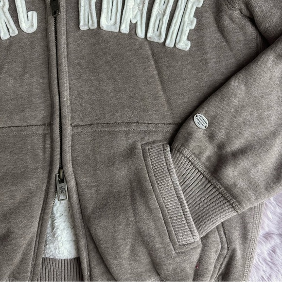 Vintage Y2K Abercrombie & Fitch Brown Double Zipper Patched Fleece Lined Hoodie - Picture 2 of 4
